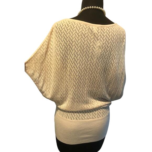 Cache Pink Knit Peek A Boo Faux Wrap Top New Metallic Kissed Plunging V NWT $118 - Picture 7 of 11